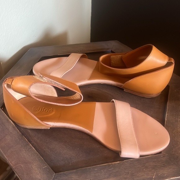 🛑 1 hour sale. Chloe, Women's Leather Two-Tone Flat Lazise Sandals Size 37.5 COA - Picture 10 of 13